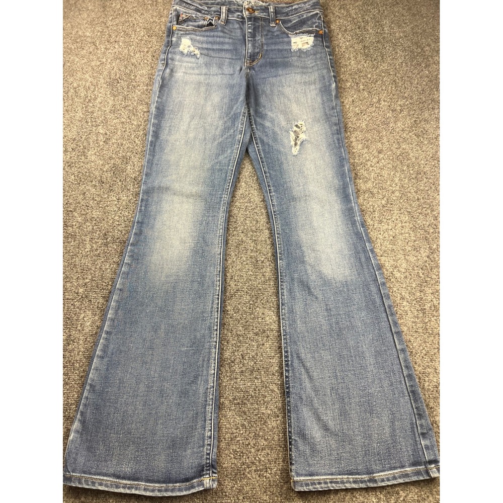 Edgely High Rise Flare Jeans Distressed Blue Denim Womens 6 REG Hippie Festival